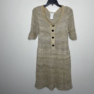 CHLOE Sweater Dress Womens TL Beige Pullover Button-Front Linen Silk Knit